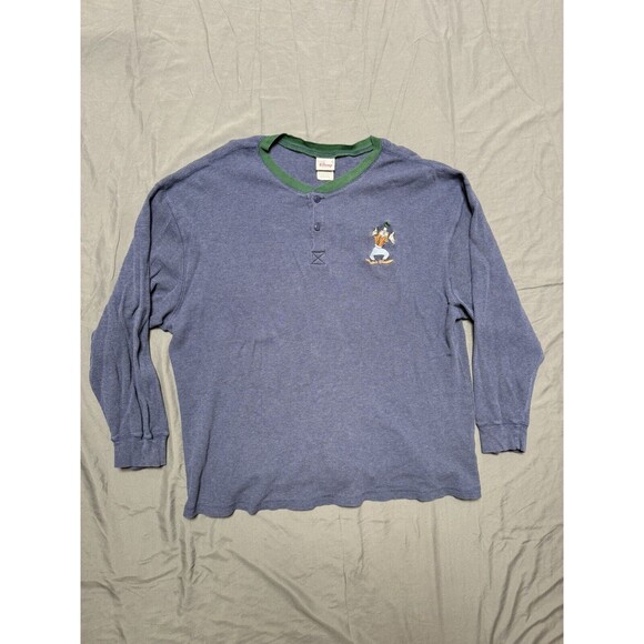 Disney Other - Vtg Men’s XXL 90’s Disney Goofy Thermal Henley Embroidered Navy Blue Vintage